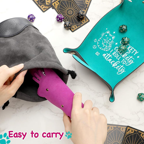2pcs Cat Dice Rolling Tray - Novelty Folding Leather Dice Holder for DND Game Players