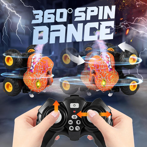 1:20 360 4-7 BEZGAR Monster Truck Toys - Remote Control Monster Truck with Spray, Light, Music, Dinosaur Toys for Kids