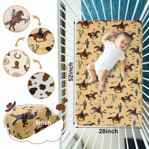 VitalCozy 4 Set 52 28 8 Inches Pcs Western Cowboy Crib Sheet Newborn Bedding Nursery Baby Sheets for Girl Boys Baby