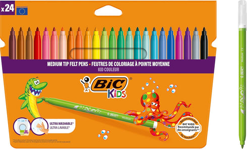 Bic Kids Kid Couleur Felt Tip Colouring Pens - Assorted Colours, Cardboard Wallet of 24 by BIC
