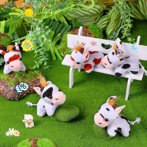 Stuffed Cows, 12 Pieces Assorted Plush Toy Figures, Animals for Holiday Back to School Party Favors, 3.2 x 3 Inch