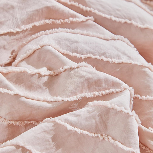 3 Set Pieces Tufted Stripes Crib Bedding with Ruffle Fringe, Pink Ruffled Comforter with Fitted Sheet and Bed Skirt