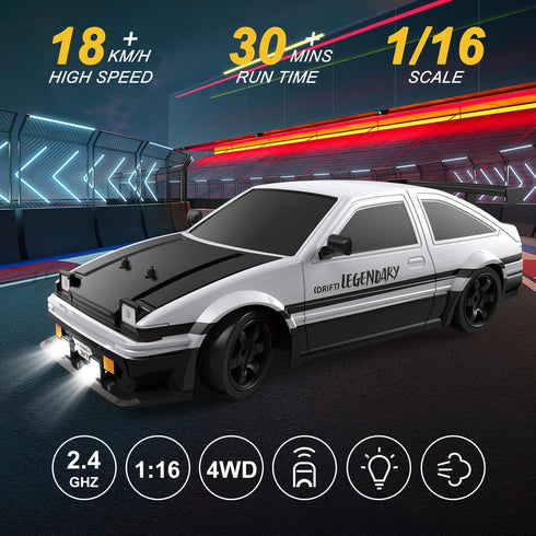Mostop RC Drift Car 1:16, 2.4Ghz Remote Control Car with LED Light, 2 Batteries and Extra Tires for Kids Racing