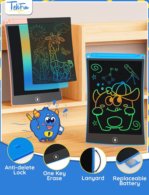 TEKFUN 8.5in 2 Pack LCD Writing Tablet for Kids, Doodle Board with Anti-Lost Stylus, Educational Gift for Ages 3-7