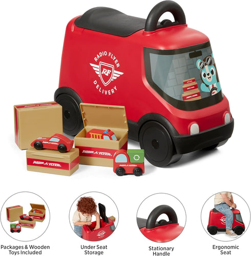 Radio Flyer Delivery Van Ride On Toy for Kids, Red Toddler Ride On for Ages 2+