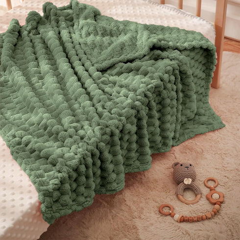 HOMRITAR Baby Blanket 3D Flannel Fleece Fluffy for Boys Girls, Soft Plush Breathable Bed Blanket, 30 x 40 Inch, Olive