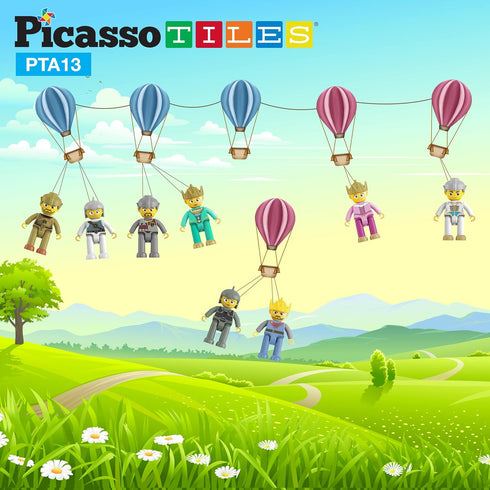 Picasso Toys Magnetic Action Figures, 8 Piece Medieval King and Knights Character Building Blocks Set