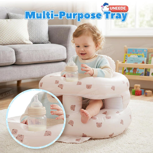 3 UNEEDE Inflatable Baby Seat for Months & up, Infant Floor Baby Chair with Fence & Built in Air Pump, Lightweight