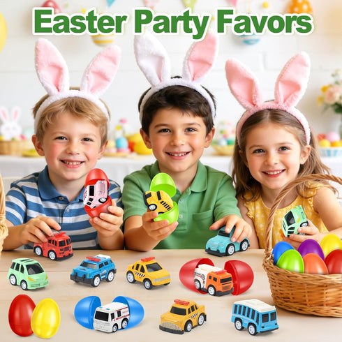 12 Pack OCHIDO Easter Eggs Filled with Die-Cast Cars, Prefilled Easter Eggs with Toys Inside for Kids Easter Basket