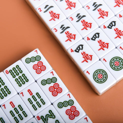 1.18"(30mm) Chinese Green Mahjong Set - 144 + 8 Numbered Tiles, Travel-Friendly with Accessories