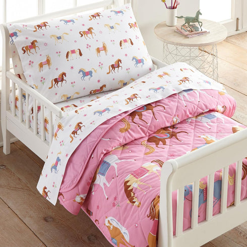 100% Set Cozy Wildkin Cotton Toddler Sheet Soft & Bed Sheets - Horses