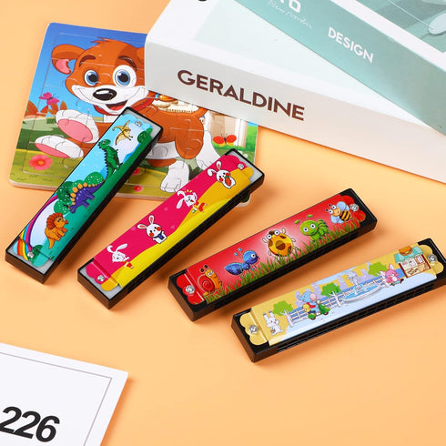 UPINS Harmonica for Kids Adults Beginners, Bulk 4Pcs Cartoon Printed Key of C 16 Hole Harmonica Toy