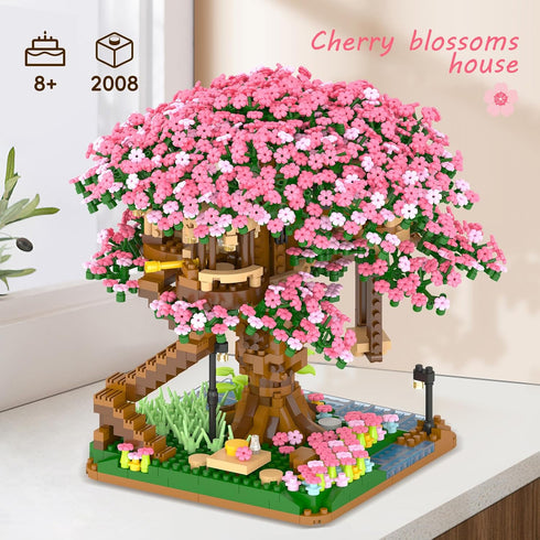 Sets,(2008pcs) Sets Sets 8-12, 8+ XIU Cherry Blossom Treehouse Building Mini Blocks Building for Adults, Japanese