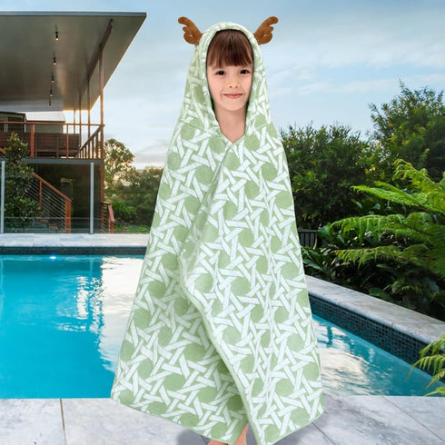 (3-8Years,27.5"X54"), VOOVA & MOVAS Kids Bath Towel with Elk Hood Absorbent Thick Cotton Towel Wrap for Pool | Swim |