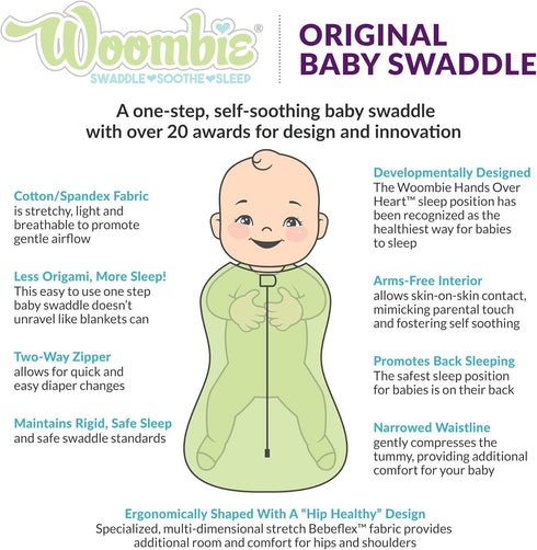 Woombie 14-19 lbs Original Baby Swaddling Blanket - Self-Soothing, Cotton Baby Swaddle with Zipper - Wearable Newborn