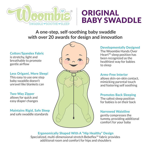 Woombie 5-13 lbs The Original Baby Swaddle Blanket, Cool Blue Mustache