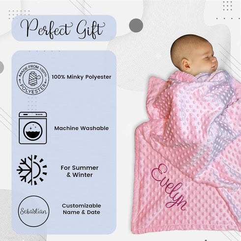 Monogrammed 28 34-inch Embroidered Blanket Baby Beautiful Large Personalized for Boys and Girls Soft Polyester