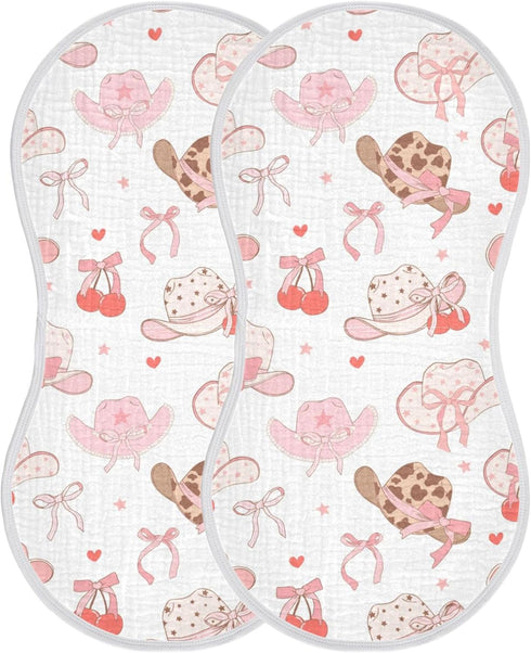Mazeann Western Pinks Cowgirl Hat Burp Cloths Baby Boys Girls Absorbent Soft Cotton