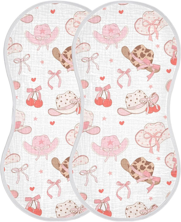 Mazeann Western Pinks Cowgirl Hat Burp Cloths Baby Boys Girls Absorbent Soft Cotton