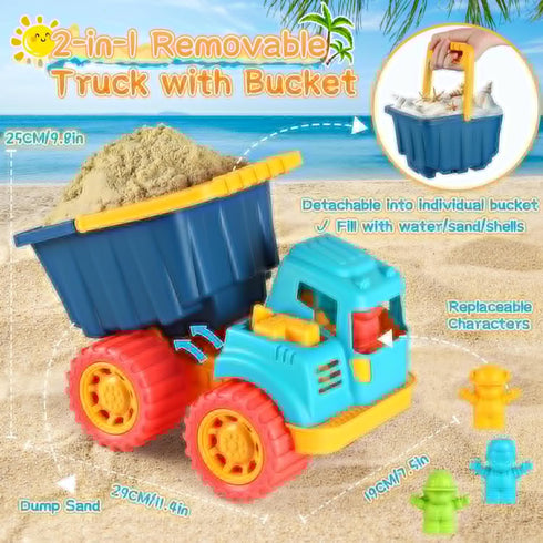 Summer Elovien Beach Sand Toys, Large Dump Truck with Bucket, Sandbox Construction Toy Sand Castle Building Kit