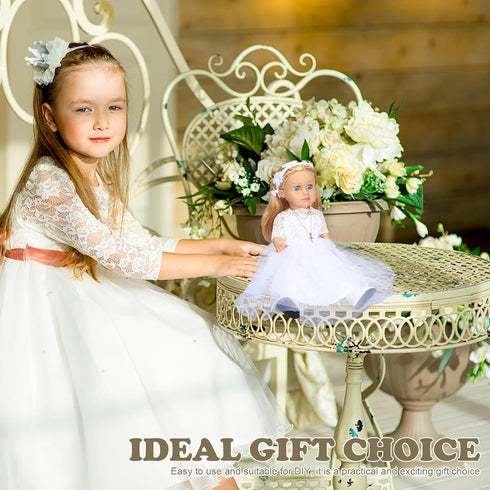 RoundFunny 7 18 Inches Communion 18 Inches Pcs American Doll Clothes Outfit First Dress with Matching Headband Veil