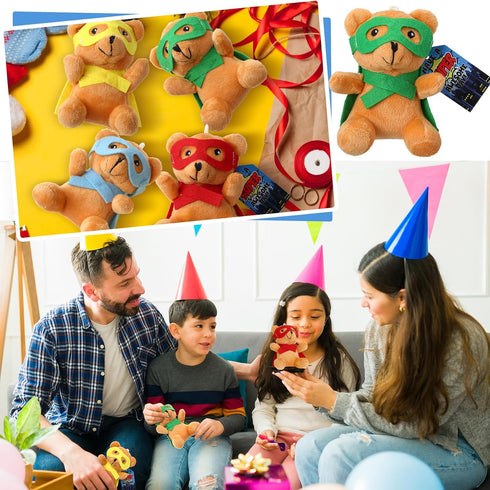 18 4" Silipull Pcs Hero Party Favor Stuffed Animal Bears Small Bear Plush Toys Plush Bears with Eye Mask Cape for Party