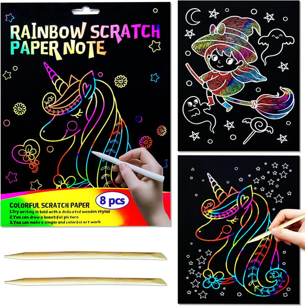 BAOXUE Scratch Art for Kids, Rainbow Scratch Paper Art Set, Scratch Coloring Book,Arts