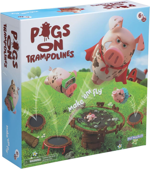 Pigs on Trampolines Game by PlayMonster - Fun Board Game for Kids 6-8, Fast Action Family Game