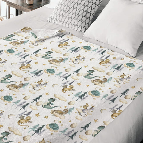 Watercolor Cute Dragon Fairy Tale Baby Blanket for Boy Gift, Cloud Moon Star Dragons Egg, 30 x 40