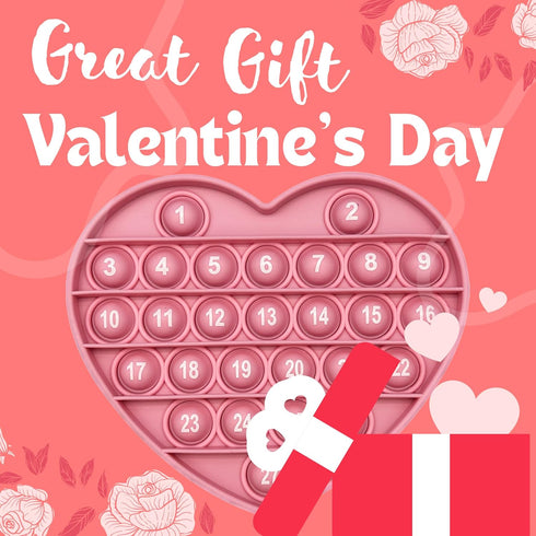 Pink Heart Shaped Pop Bubble Fidget Toy, Valentines Sensory Toy with Letters & Numbers for Kids