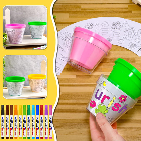 28 16 12 Meanplan Pcs Spring Crafts Spring DIY Flower Pots Paint Your Own Ornament Kit DIY Craft Pot Colorful Markers