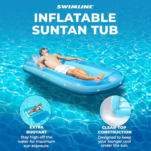 SWIMLINE 71" Swimming Suntan Tub, Classic Inflatable Tanning Lounge Float with Adjustable Pillow, Long - Outdoor