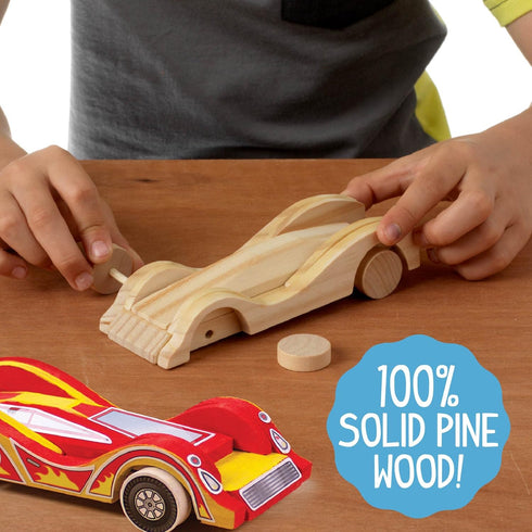 Made By Me Build & Paint Your Own Wooden Cars - DIY Wood Craft Kit for Kids Ages 6+ - 3 Race Cars, Multicolor