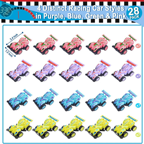 28 Pack Set, Pull Back Cars and Trucks Toy, Small Cars Pull Back Racing Vehicles Mini Toy Cars, for Toddlers, Kids
