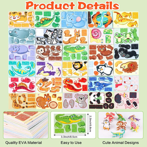 FOIMAS 3D Kids,30 Pack Animal Puzzles for Educational Jungle Animal Puzzle Dinosaur Farm Animals for Kids Classroom