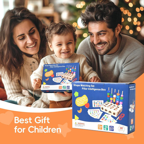 Montessori Educational Wooden Toys for Toddlers 3-5, Lacing Beads & Stacking Blocks, Shape Sorting Present with Storage