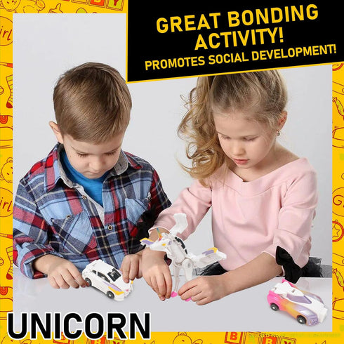 Ultimate Transforming Unicorn Car Toy - 2Pcs Collision to Magical Unicorns, Automatic Deformation for Kids