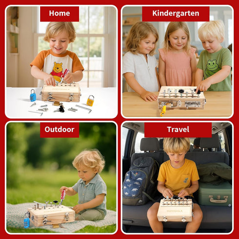 3-5 Set INIFEIDALA Montessori Busy Board - Wooden Sensory Activity Toy for Year Olds with Locks, Keys & Screwdriver