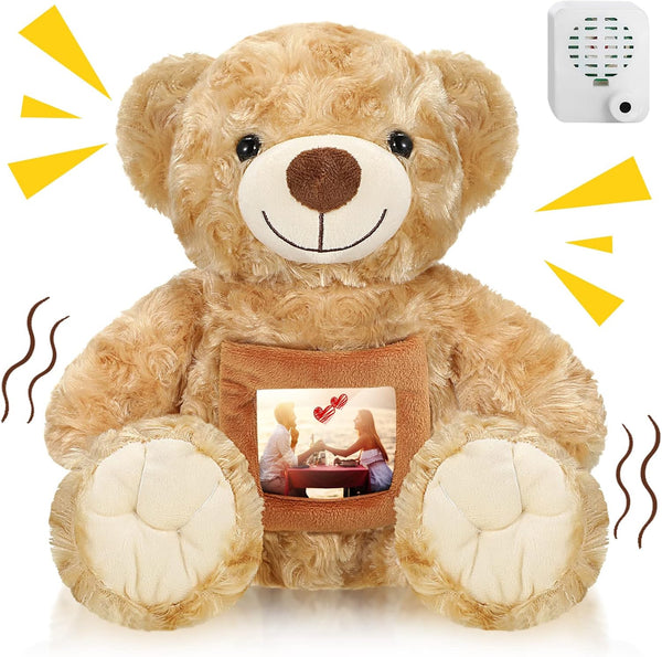 Recordable Bear with Voice - 12 Inch Brown Stuffed Animal for Baby Shower & Birthday Gifts with Picture Messages