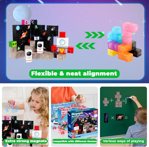 Blocks-100PCS 2026 3 4 5 6 7 8 9 10 Annexfun Magnetic Magnetic Building Blocks,Space Rocket Magnetic Tiles Cubes
