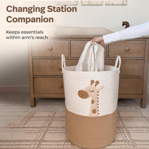 20"x15" Baby Laundry Basket & Nursery Hamper Large Giraffe Baby Hamper for Nursery Decor, Tall Woven Rope Dirty Clothes
