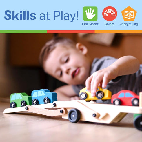 Melissa & Doug Wooden Car Carrier Truck and Cars Toy Set with 1 Truck and 4 Cars for Kids Ages 3+