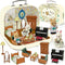 Dollhouse Bedroom Furniture Accessories Suitcase Set for Kids, 2 Flexible Dolls/Table/Bed/Bedclothes/Floor Lamp/Safety