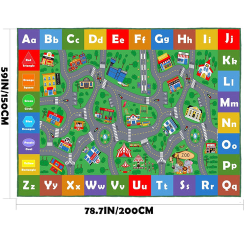 Mishareal Kids Play Mat, Super Soft Car Track Rug, ABC and Shapes Educational Playmat, Non-Slip City Road Traffic