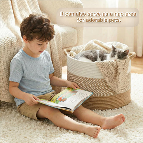 70L Artfeel Large Cotton Rope Basket, Decorative Woven Blanket Storage for Living Room, Boho Toy Storage & Toy Box