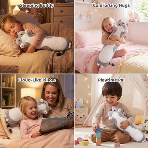 5 120% 36 Mewaii Long Cat Plush Sizes, Extra Filling Giant Plushness Kids Body Pillow, Kawaii Cute Grey Cat Stuffed