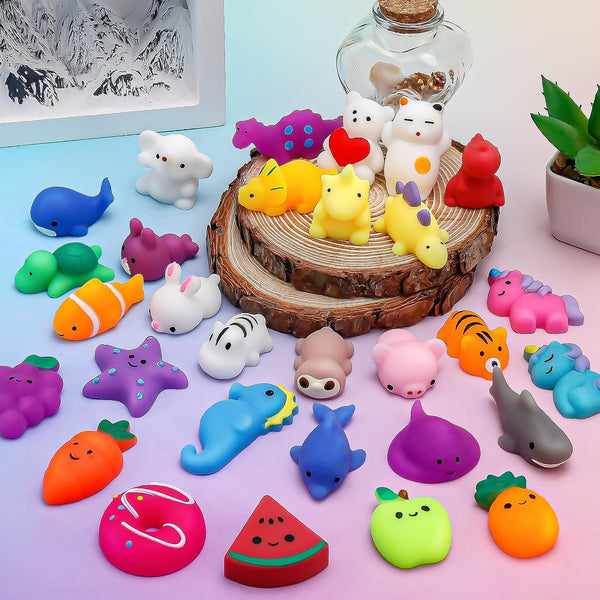 30 Pack Mochi Squishies Toys Set, Cute Party Favors for Kids, Stress Relief Toys, Goodie Bags Fillers with Storage Box