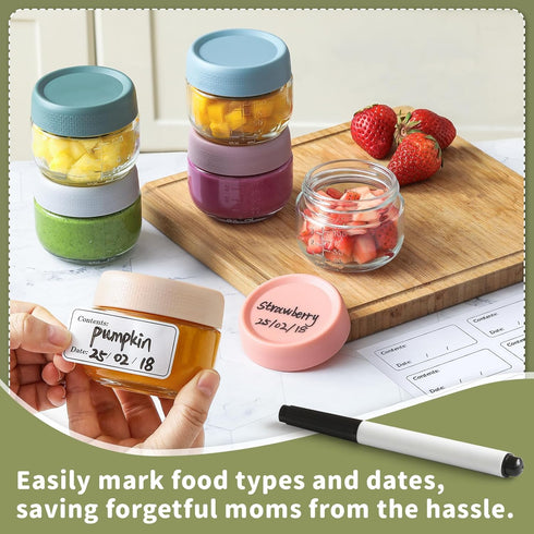 6 Pack 4 oz 10 NETANY Glass Baby jars with Airtight Lids, Glass Baby Food Storage Containers,Overnight Oats Containers