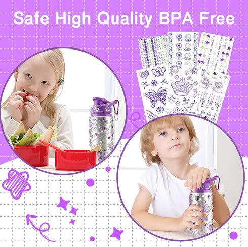 DIY Decorate Your Own Water Bottle for Girls, Gift for Kids, Purple Arts and Crafts Kits, Back to School Supplies