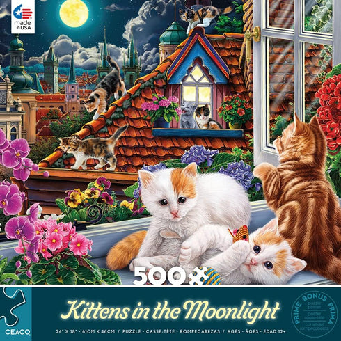 Ceaco - Harmony - Image World - Kittens in The Moonlight - 500 Piece Jigsaw Puzzle